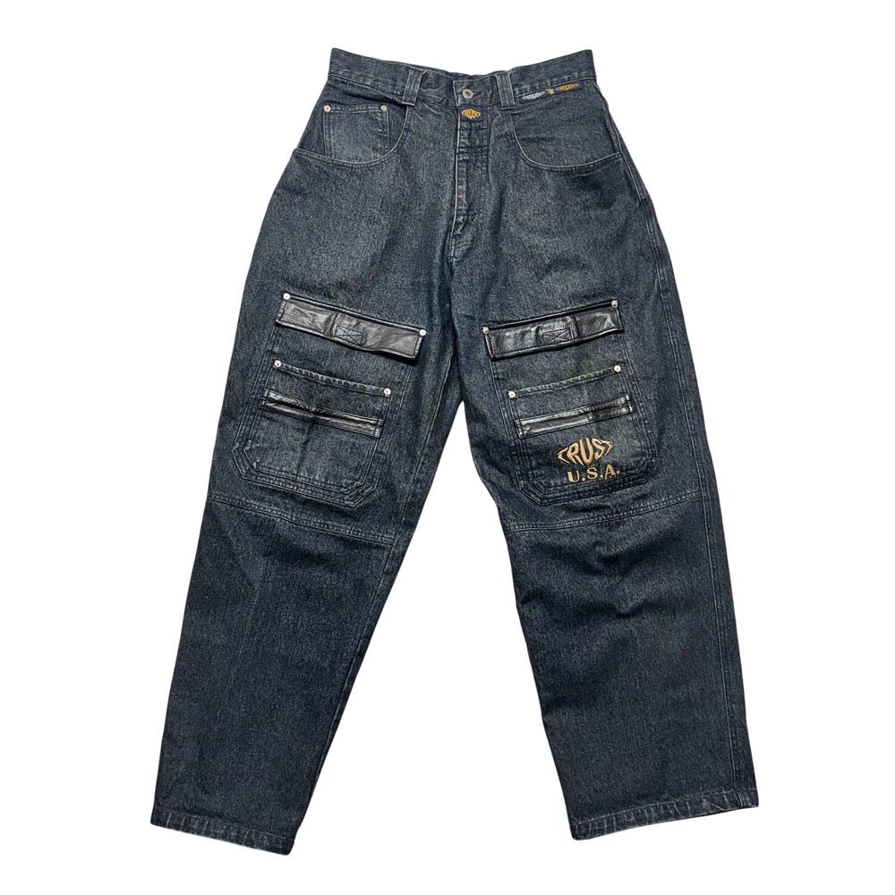 Vintage Trust USA Jeans 32x32 Leather Denim Cargo Baggy Hip Hop Streetwear 90s